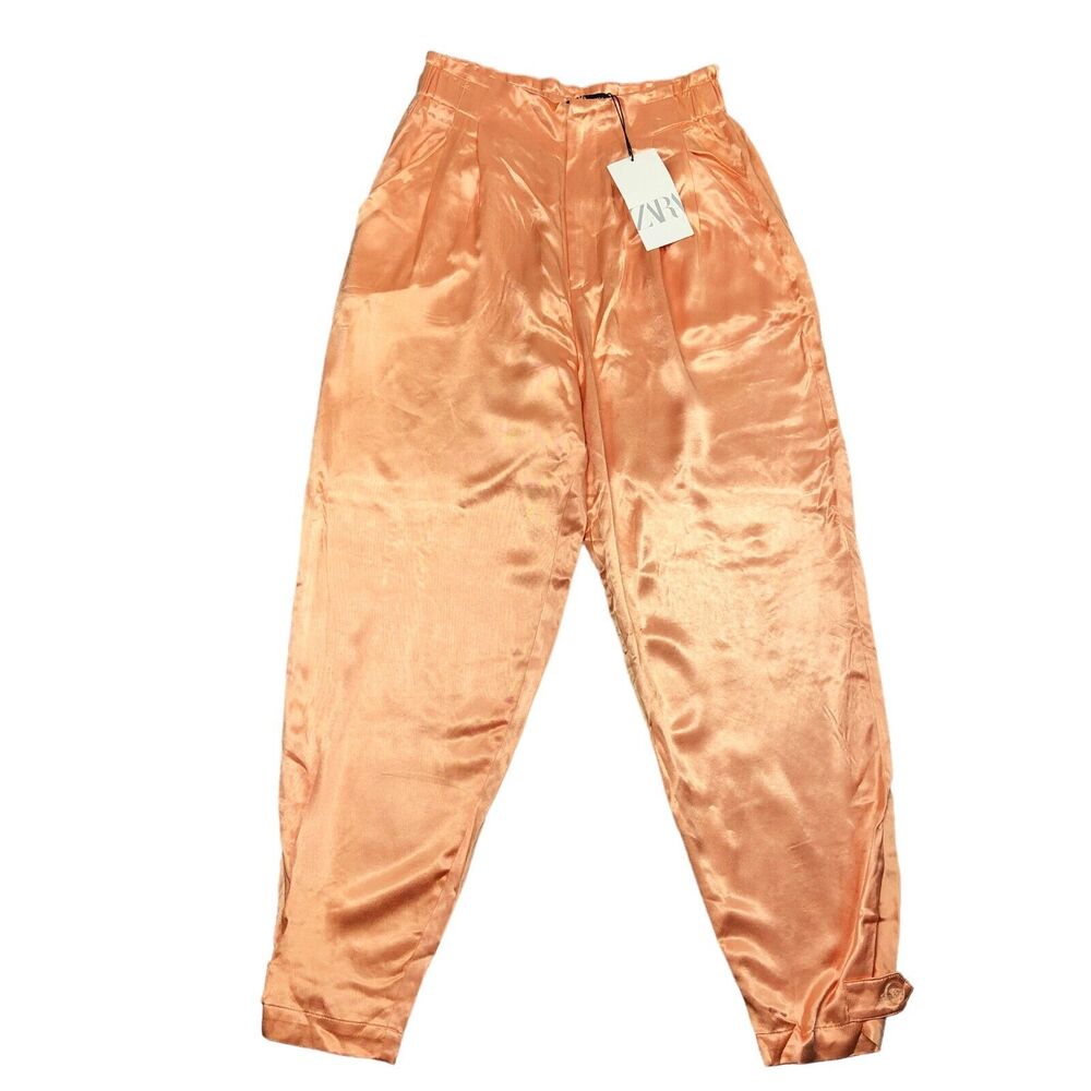 Zara Satin Pants in Peach